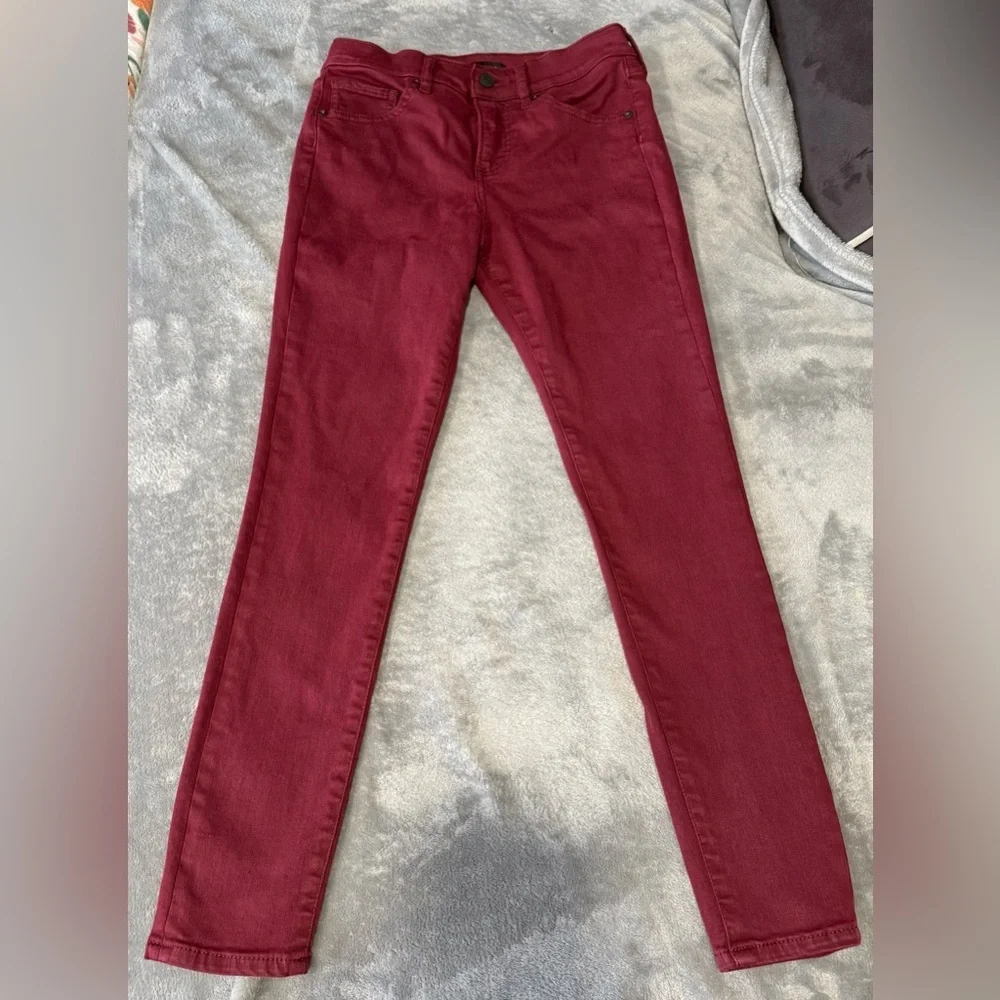 Express Burgundy Mid Rise Skinny Jeans